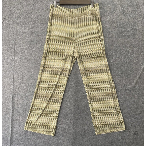 Chicos Travelers Pants Womens Sz 1 US 8 Cream Green Geometric‎ Pull On Slinky - Picture 1 of 8